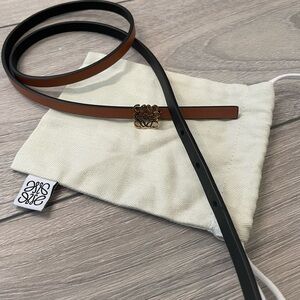 Authentic Loewe Reversible Black and Brown Leather Belt with Gold Buckle